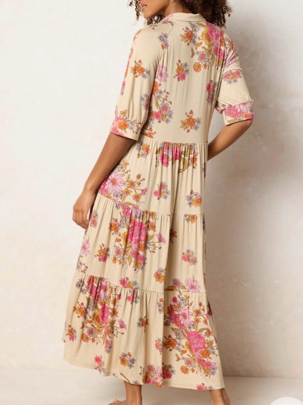 NATURAL LIFE Cream Maxi Dress with Pink and Orange Floral Print - Picture 4 of 4